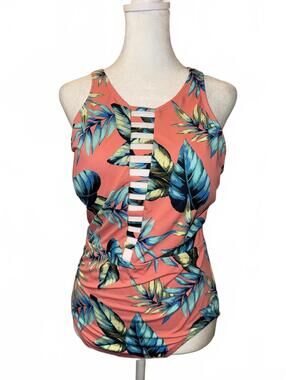 Miraclesuit womens coral one piece Swimsuit Large Floral High Neck One Piece